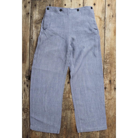 Vintage 1950s French linen trousers - sailor pants - military workwear - fall front - wide leg - 29" x 31"
