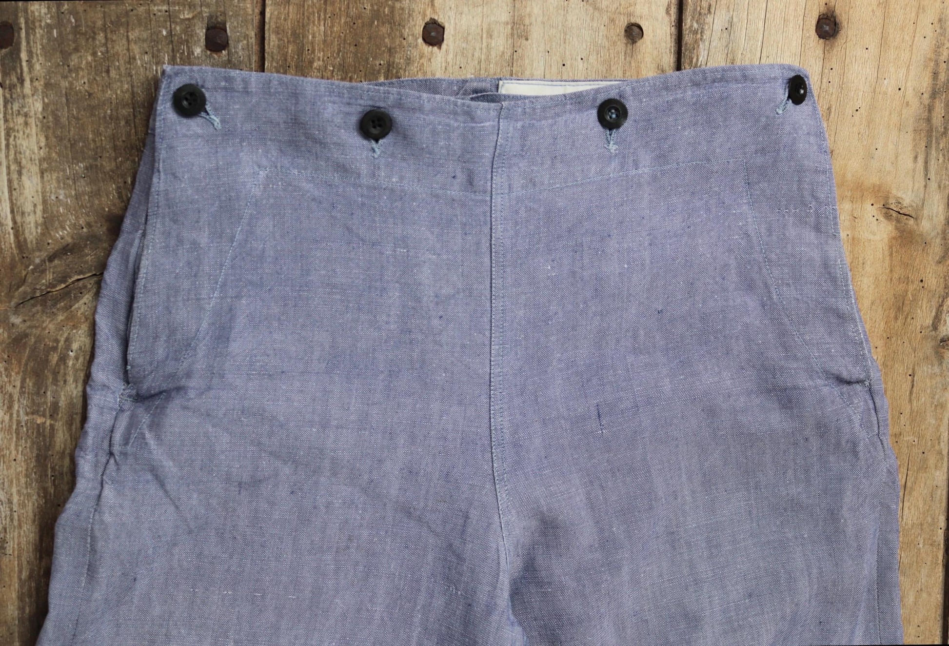 Vintage 1950s French linen trousers - sailor pants - military workwear - fall front - wide leg - 29" x 31"