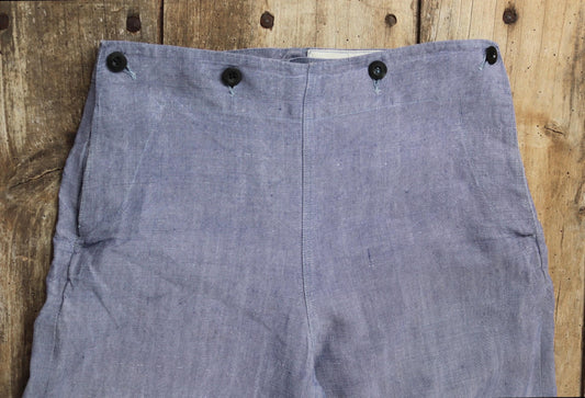 Vintage 1950s French linen trousers - sailor pants - military workwear - fall front - wide leg - 29" x 31"