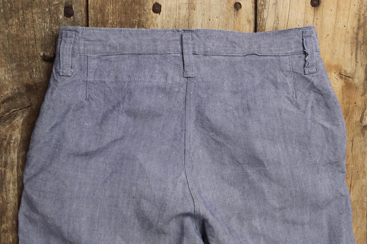 Vintage 1950s French linen trousers - sailor pants - military workwear - fall front - wide leg - 29" x 31"