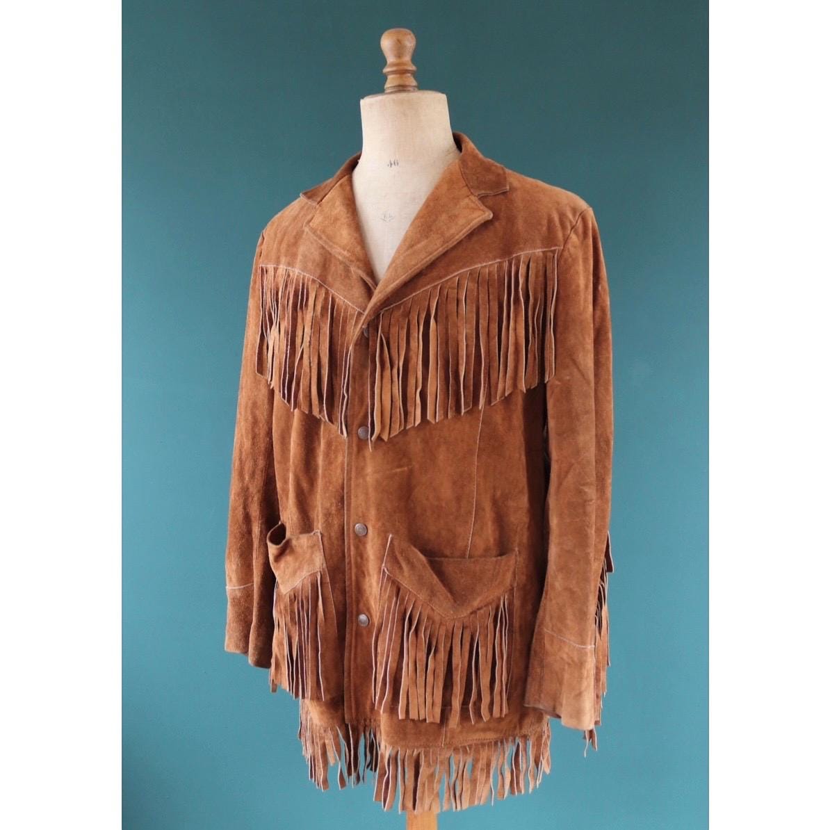 Vintage 1980s suede tassel jacket - cowboy Western wear - 47” chest