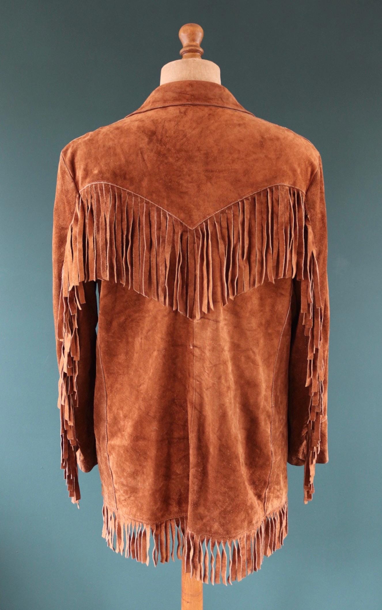 Vintage 1980s suede tassel jacket - cowboy Western wear - 47” chest