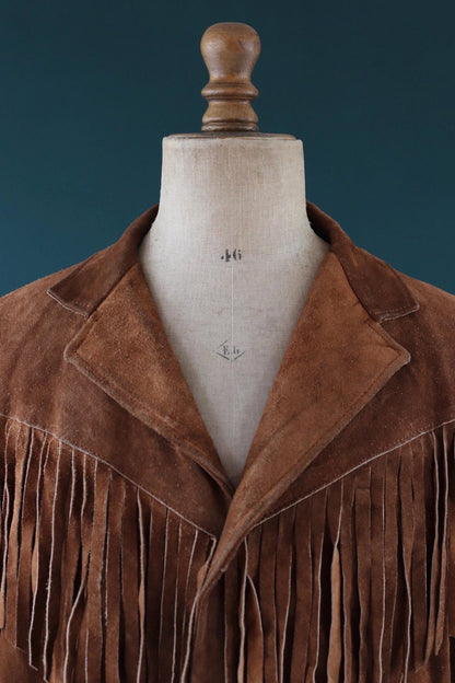 Vintage 1980s suede tassel jacket - cowboy Western wear - 47” chest