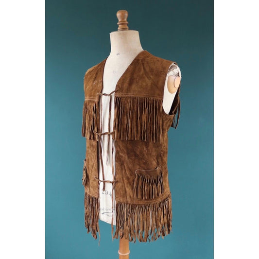 Vintage 1970s suede tasseled vest - Western waistcoat - 41" chest