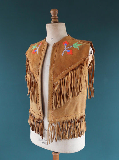 Vintage 1960s suede tasseled vest - Western waistcoat - 39" chest