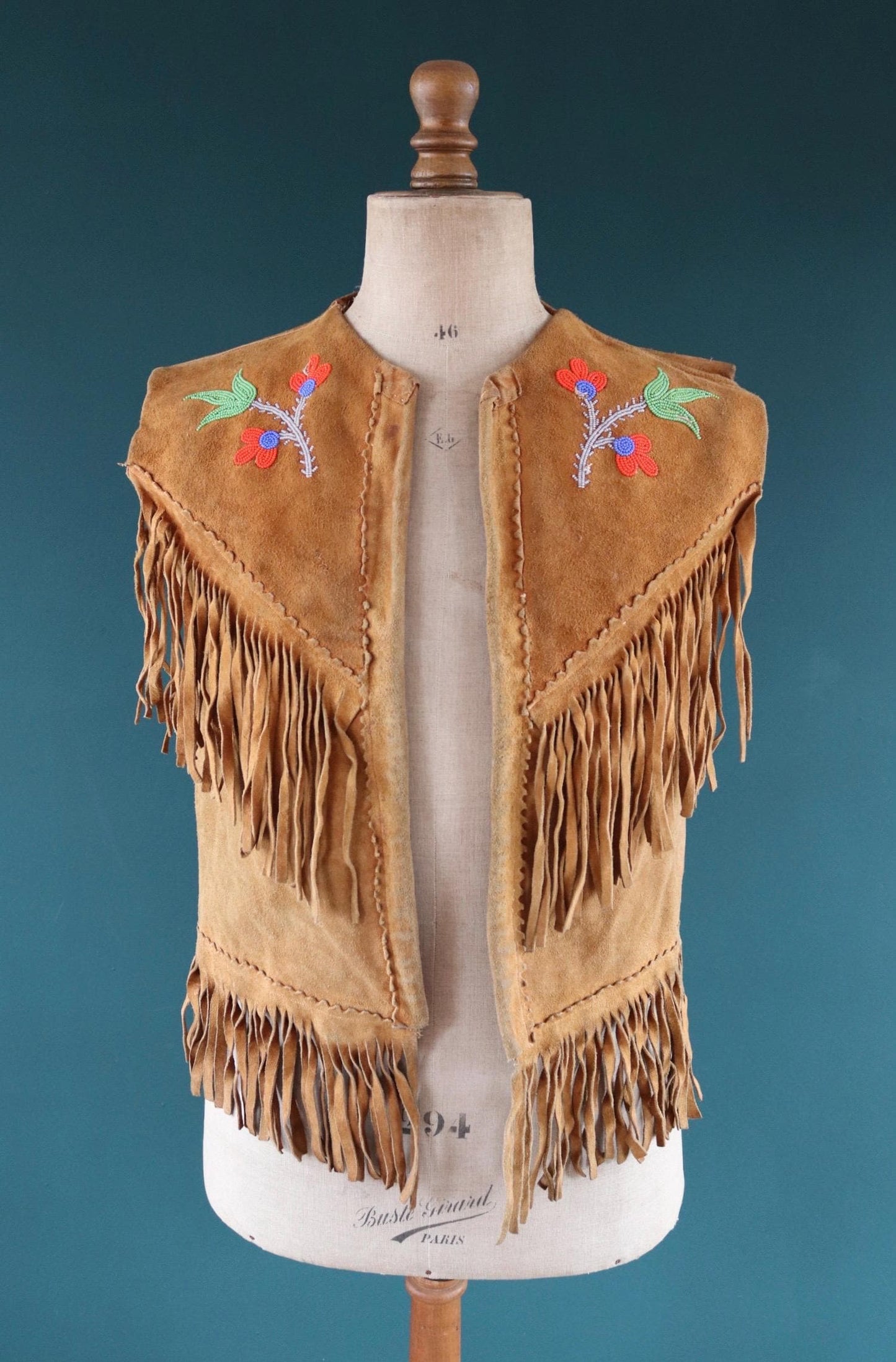 Vintage 1960s suede tasseled vest - Western waistcoat - 39" chest