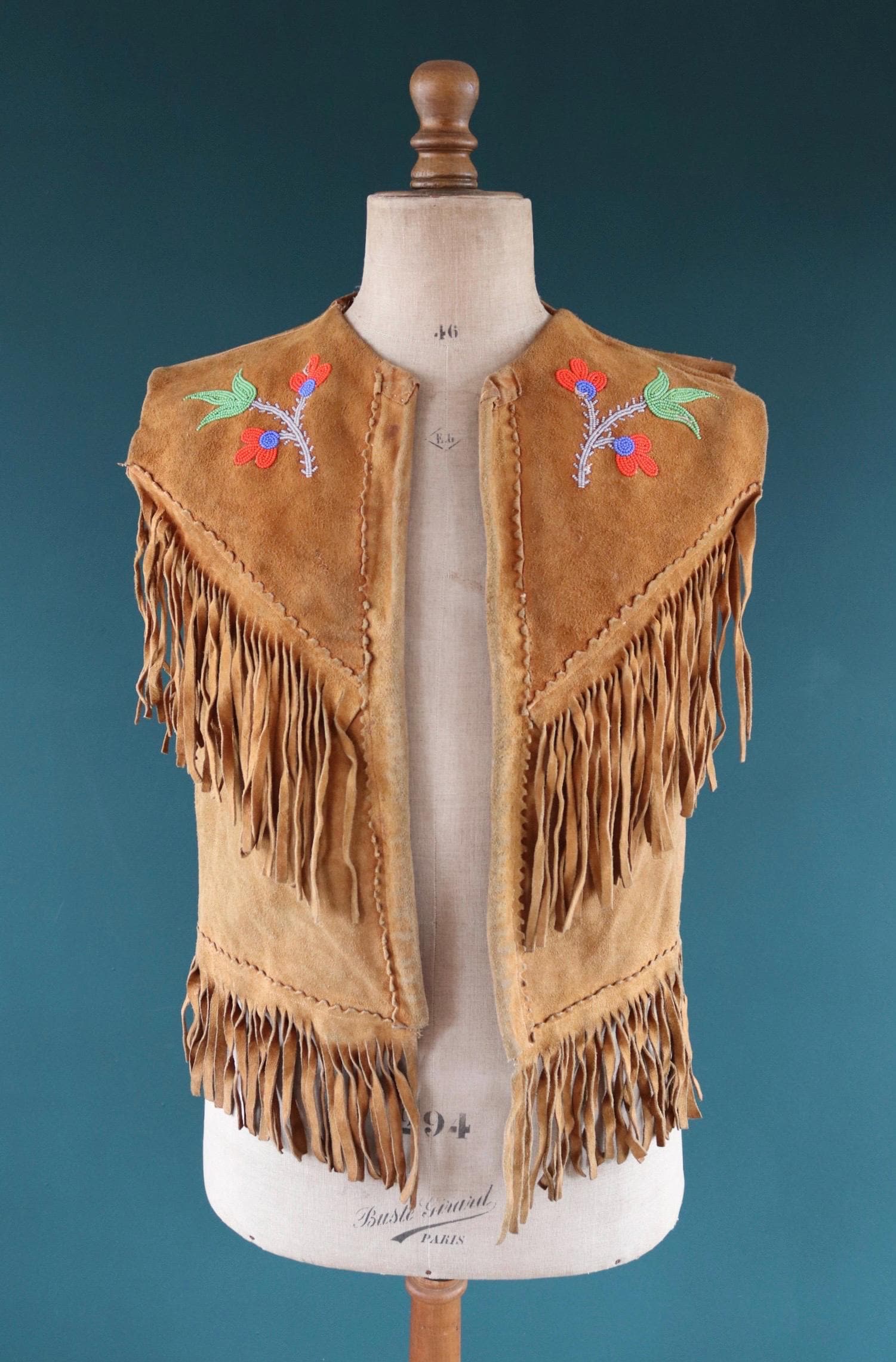 Vintage 1960s suede tasseled vest - Western waistcoat - 39" chest