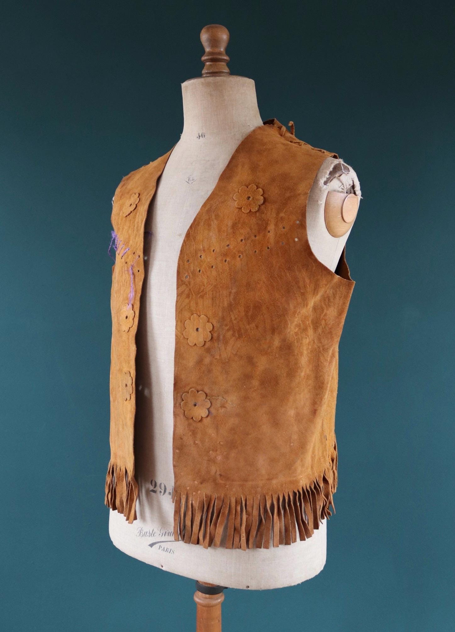 Vintage 1960s suede tasseled vest - Western waistcoat - 44" chest