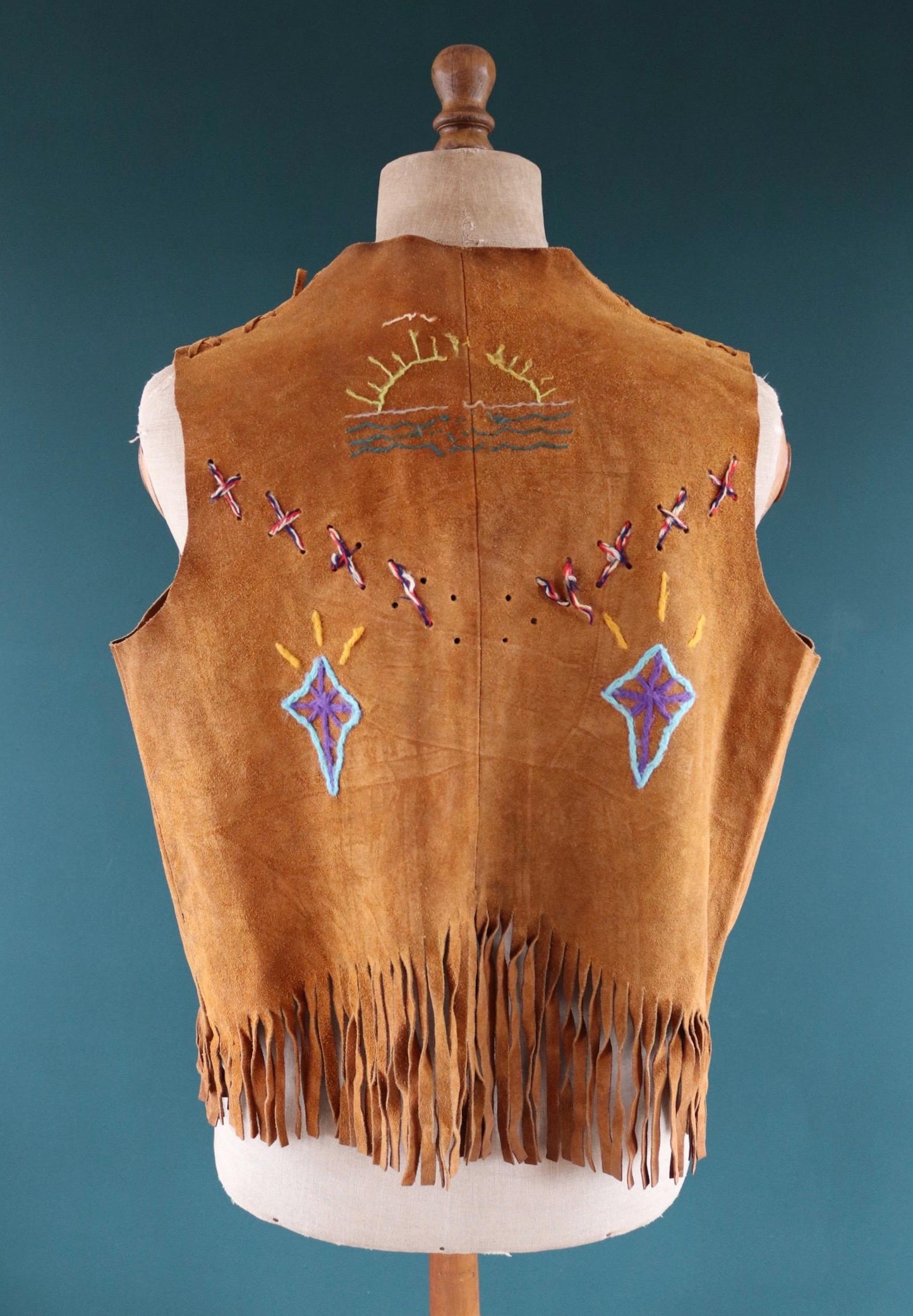 Vintage 1960s suede tasseled vest - Western waistcoat - 44" chest