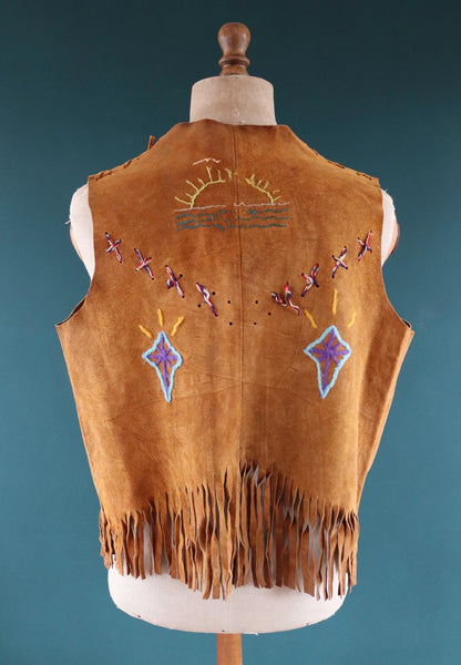 Vintage 1960s suede tasseled vest - Western waistcoat - 44" chest