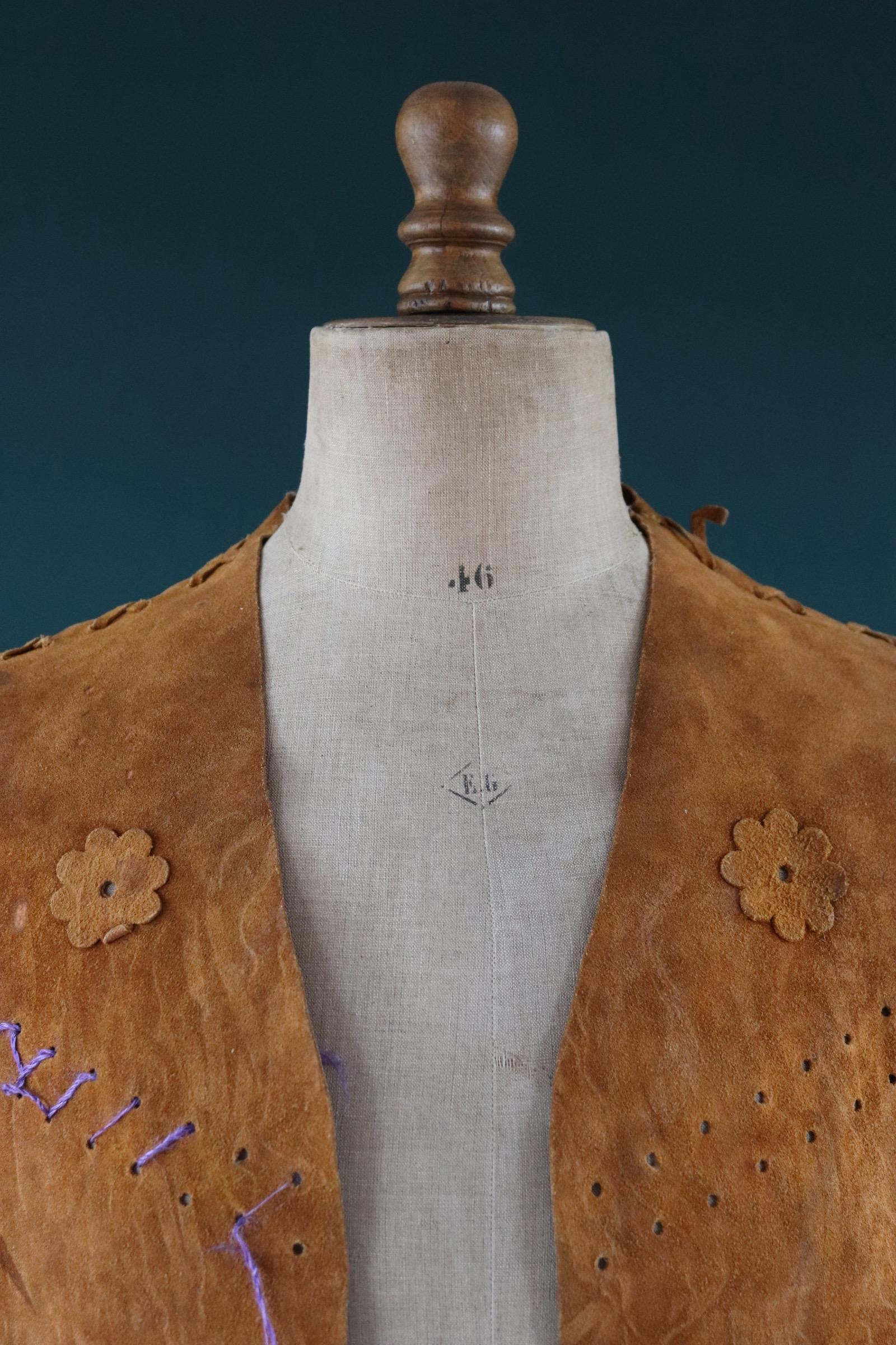 Vintage 1960s suede tasseled vest - Western waistcoat - 44" chest