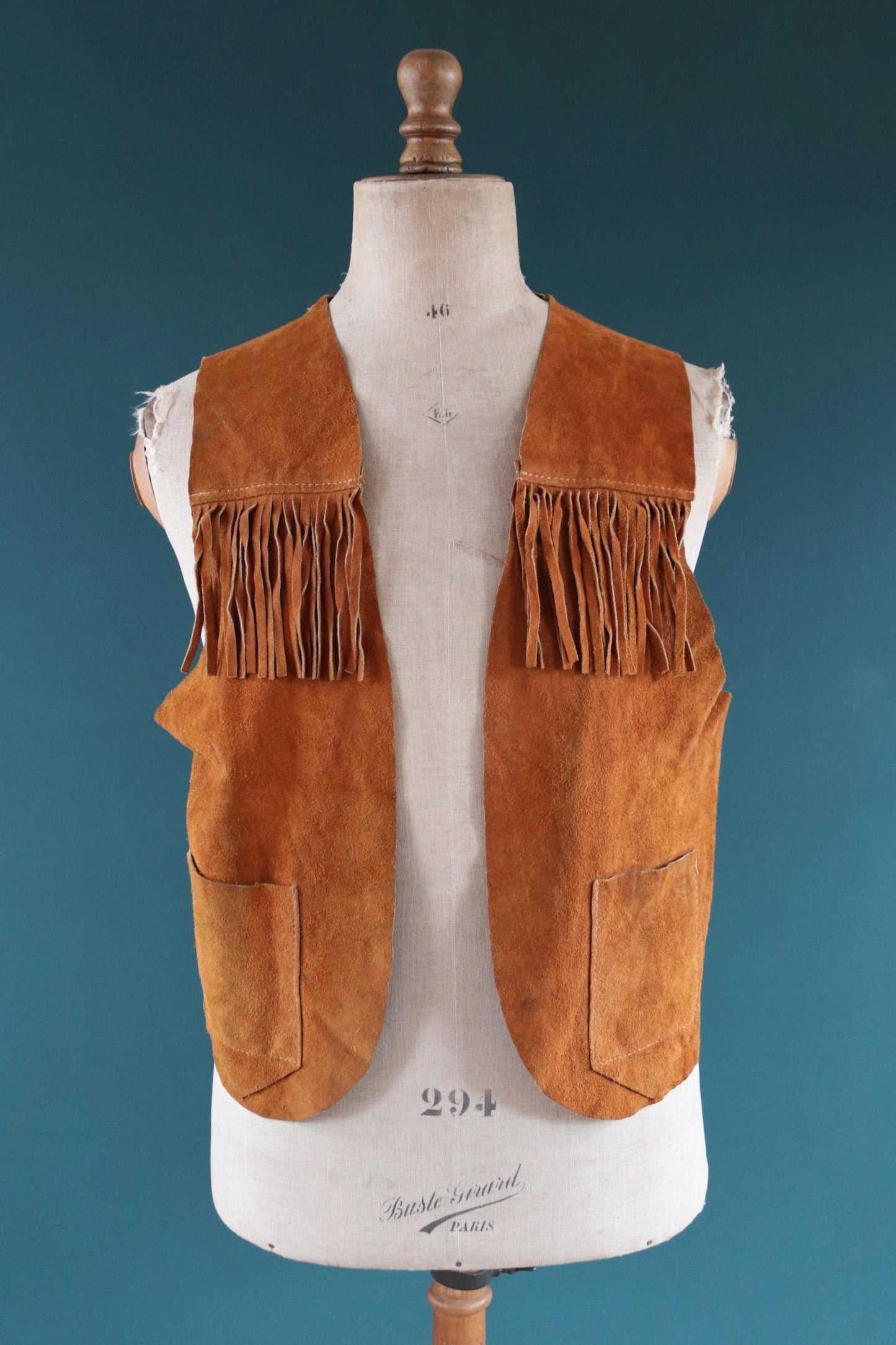Vintage 1970s suede tasseled vest - Western waistcoat - 41" chest