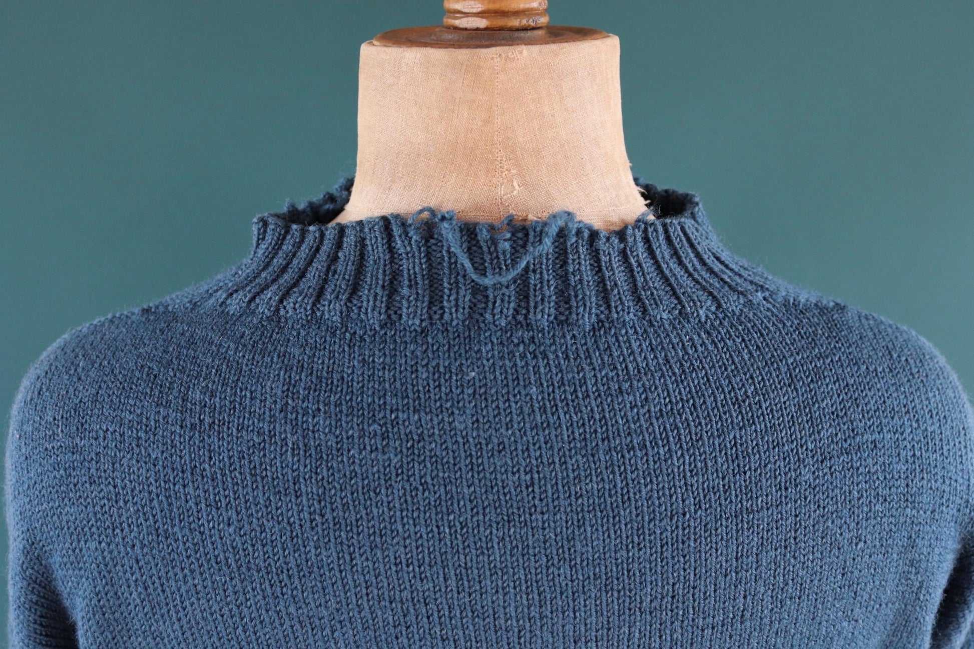 Vintage hand knitted wool Guernsey jumper - fisherman workwear - Breton sweater - 46” chest