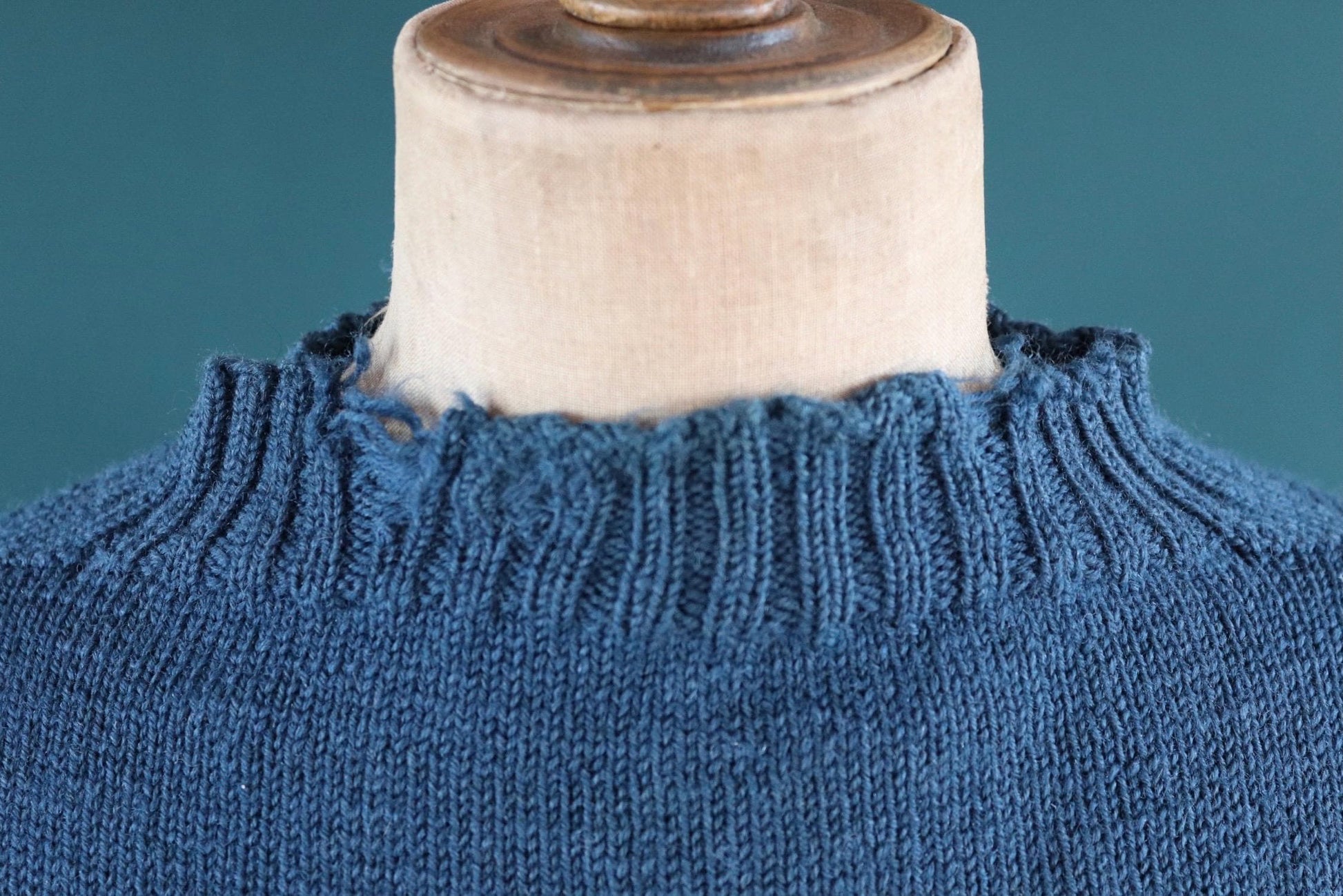 Vintage hand knitted wool Guernsey jumper - fisherman workwear - Breton sweater - 46” chest