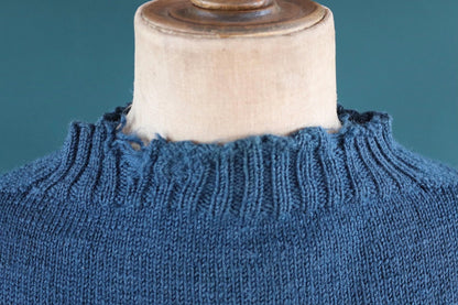 Vintage hand knitted wool Guernsey jumper - fisherman workwear - Breton sweater - 46” chest