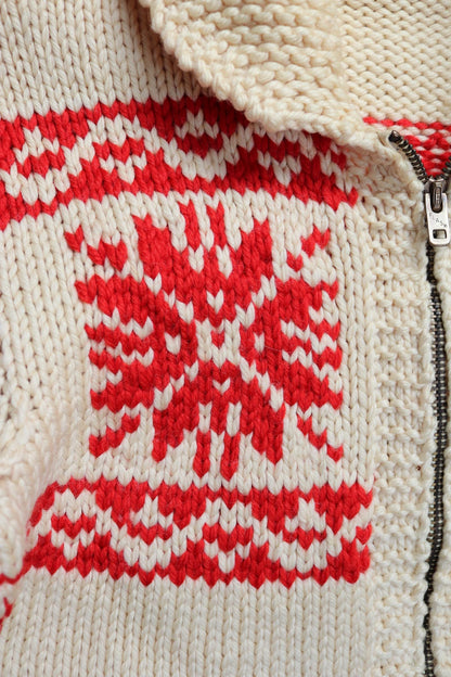 Vintage 1950s cowichan sweater - chunky wool cardigan - hand knitted jumper - snowflake design - 33” chest