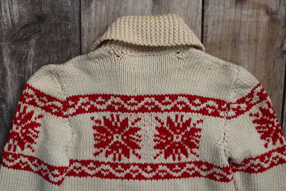 Vintage 1950s cowichan sweater - chunky wool cardigan - hand knitted jumper - snowflake design - 33” chest