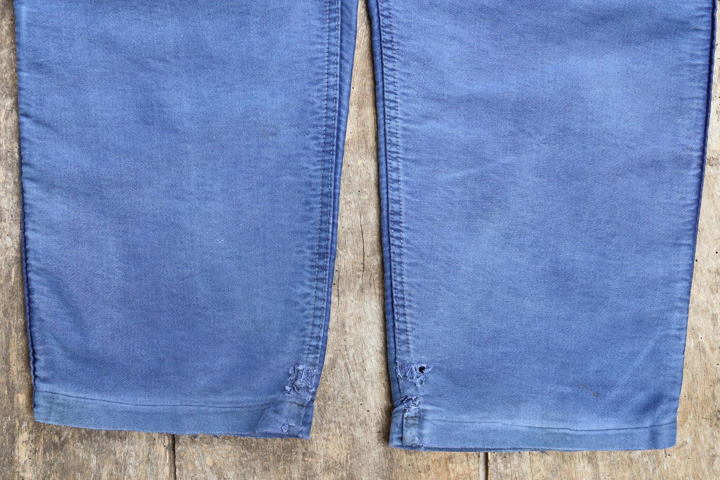 Vintage 1940s French workwear trousers - buckle back chore pants - blue moleskin - 38” x 26”
