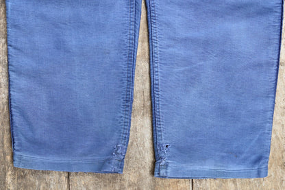 Vintage 1940s French workwear trousers - buckle back chore pants - blue moleskin - 38” x 26”