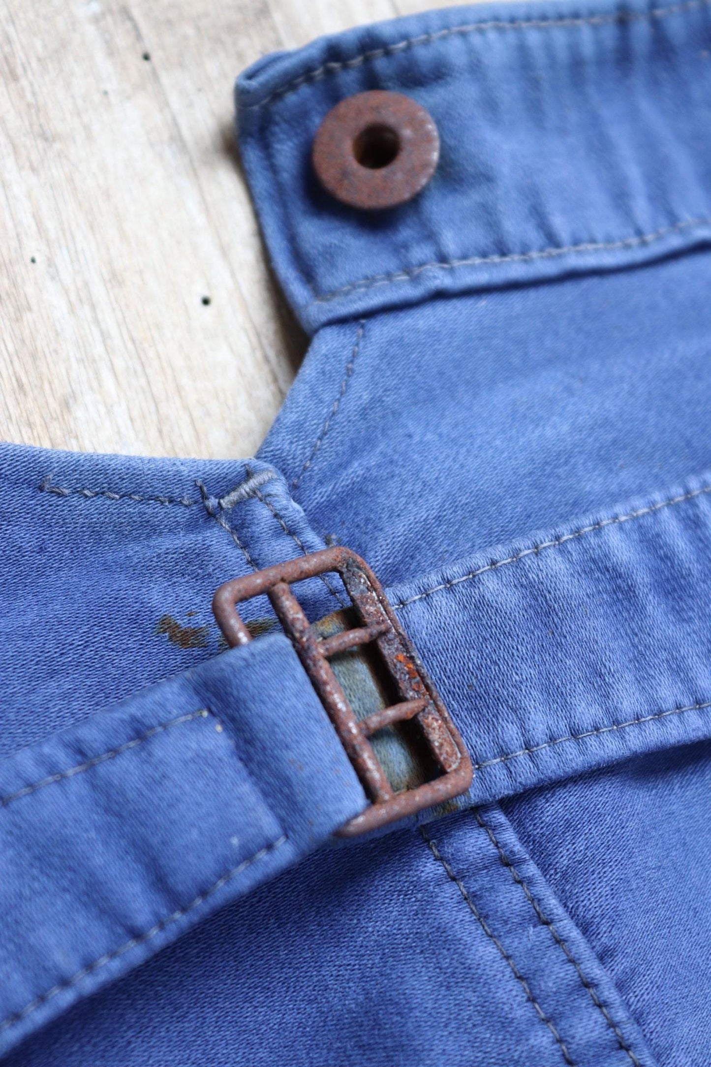 Vintage 1940s French workwear trousers - buckle back chore pants - blue moleskin - 38” x 26”