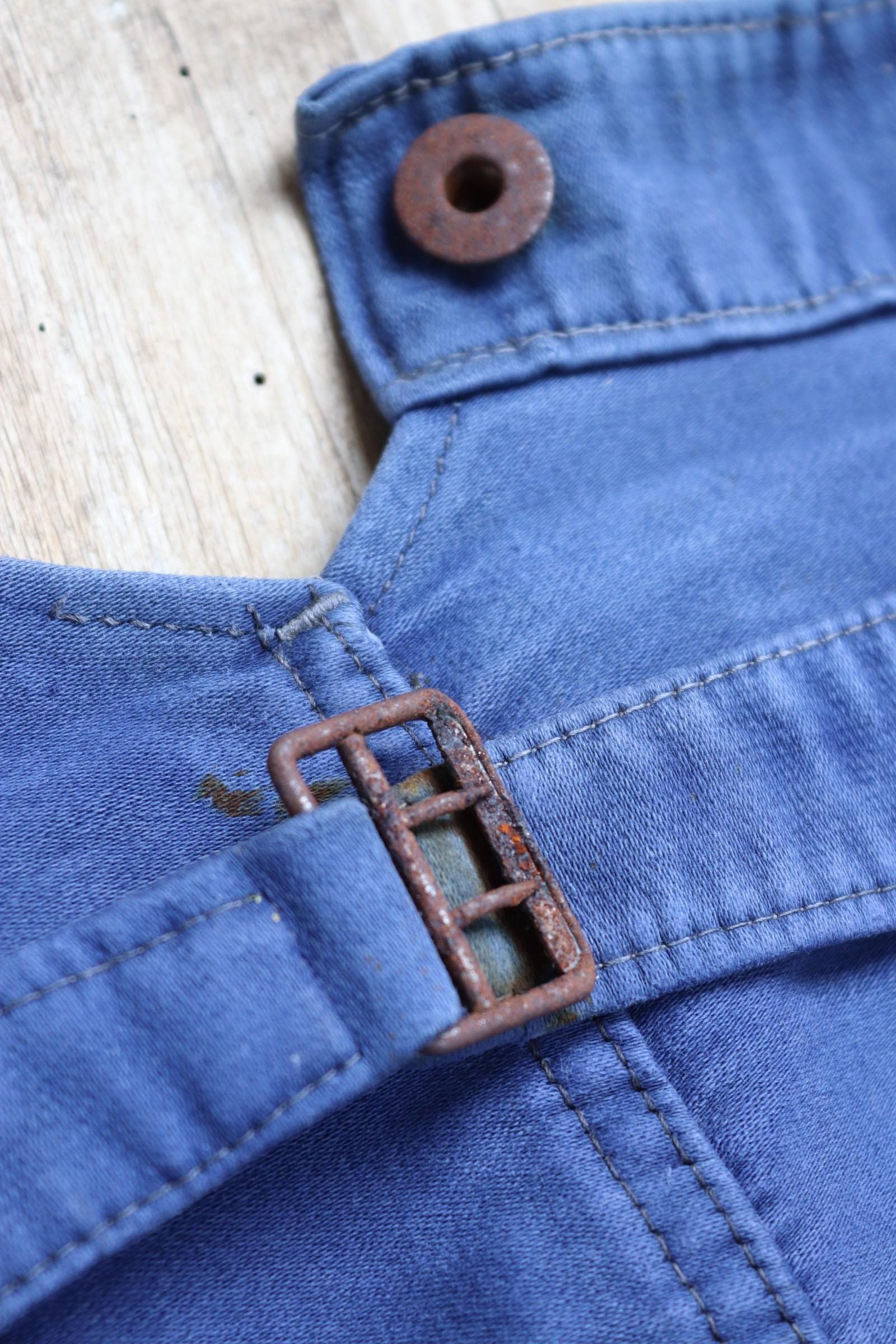 Vintage 1940s French workwear trousers - buckle back chore pants - blue moleskin - 38” x 26”