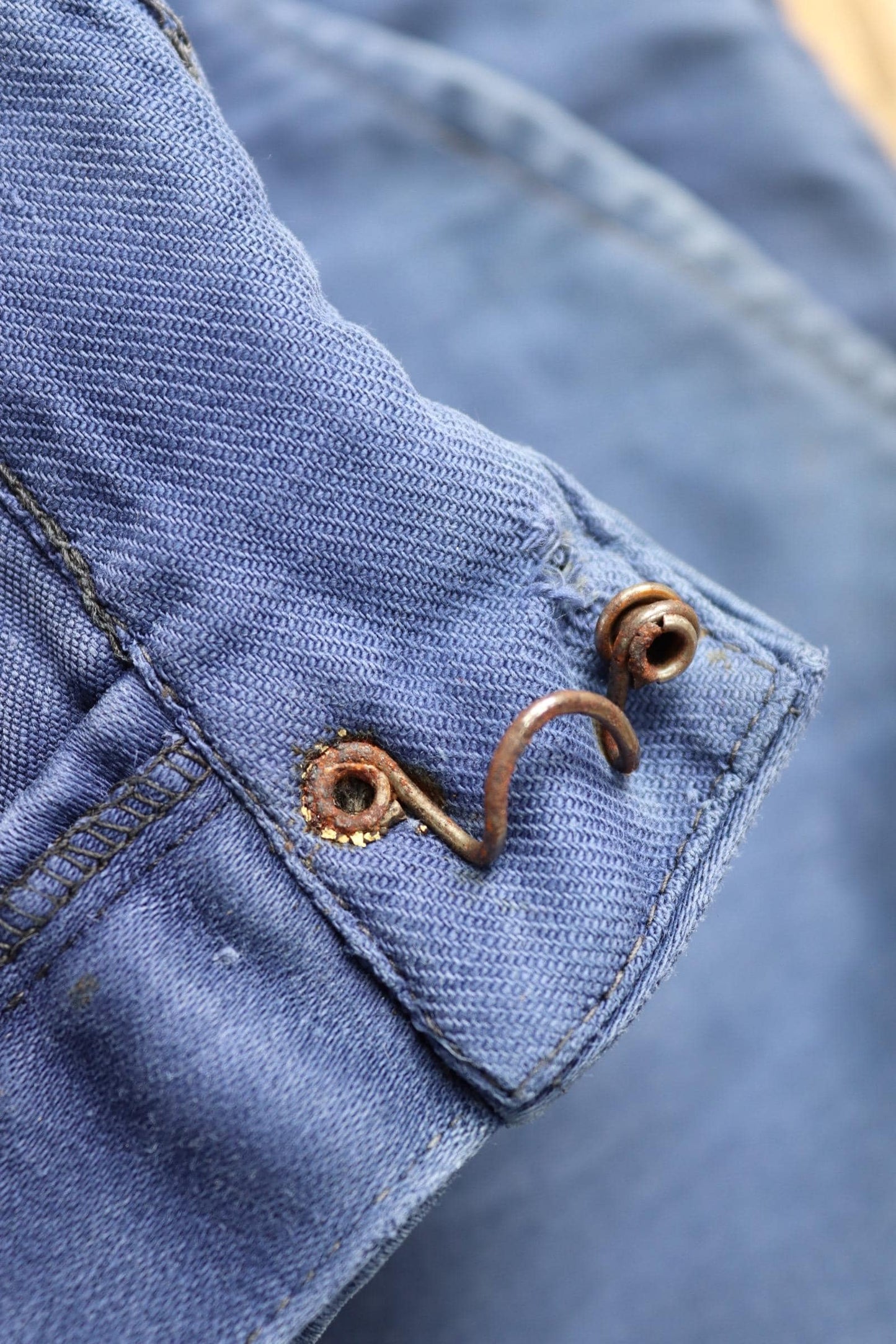 Vintage 1940s French workwear trousers - buckle back chore pants - blue moleskin - 38” x 26”