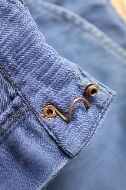 Vintage 1940s French workwear trousers - buckle back chore pants - blue moleskin - 38” x 26”