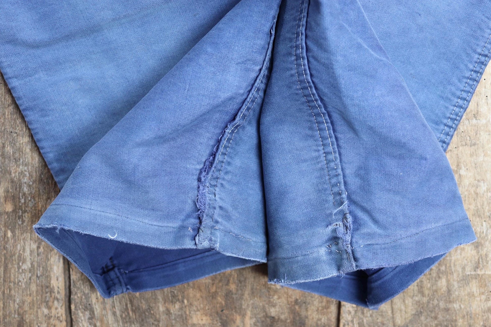 Vintage 1940s French workwear trousers - buckle back chore pants - blue moleskin - 37” x 25”