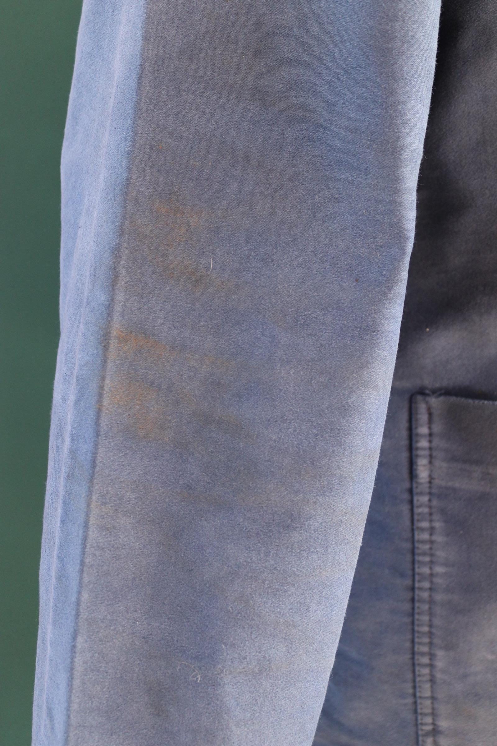 Vintage French blue moleskin workwear jacket - distressed chore coat - 47" chest