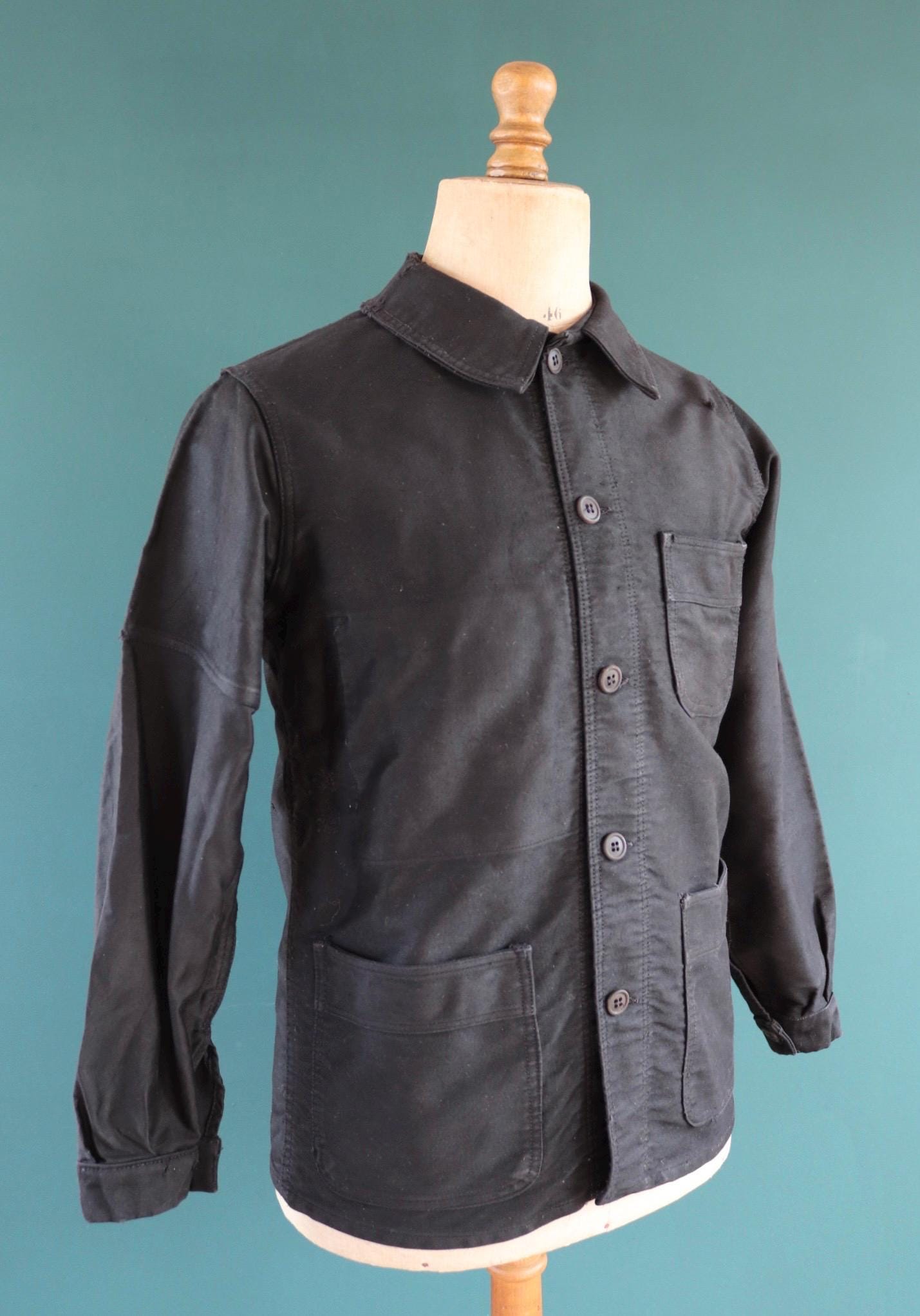 Vintage French black moleskin workwear jacket - 1940s chore coat - 41” chest