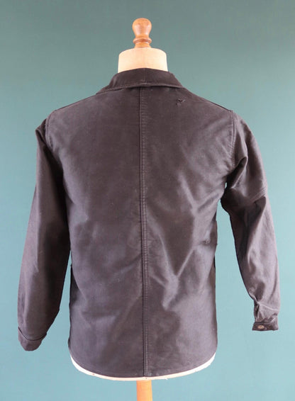 Vintage French black moleskin workwear jacket - 1940s chore coat - 41” chest