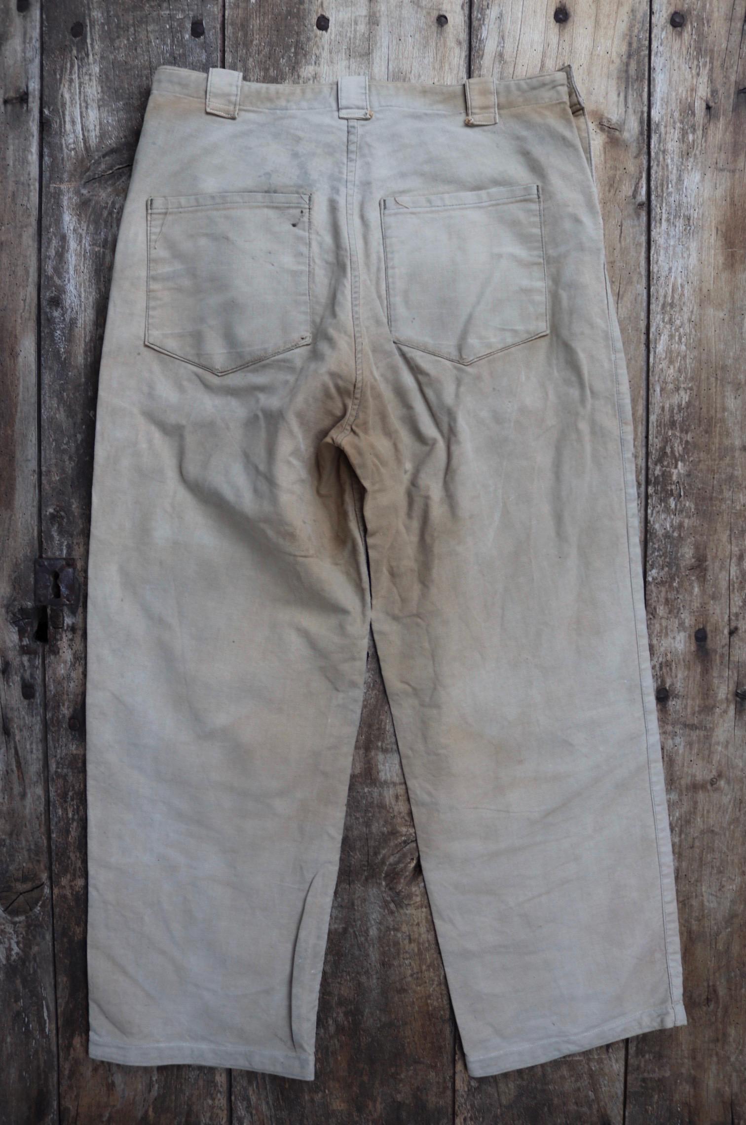 Vintage French workwear trousers - 1950s chore pants - darned and repaired - 32” x 26”