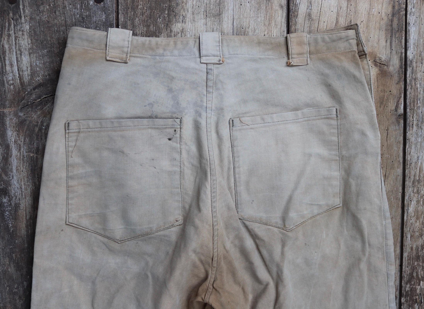 Vintage French workwear trousers - 1950s chore pants - darned and repaired - 32” x 26”