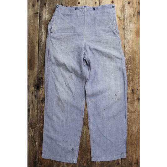Vintage 1950s French linen trousers - sailor pants - military workwear - fall front - wide leg - 33" x 33"