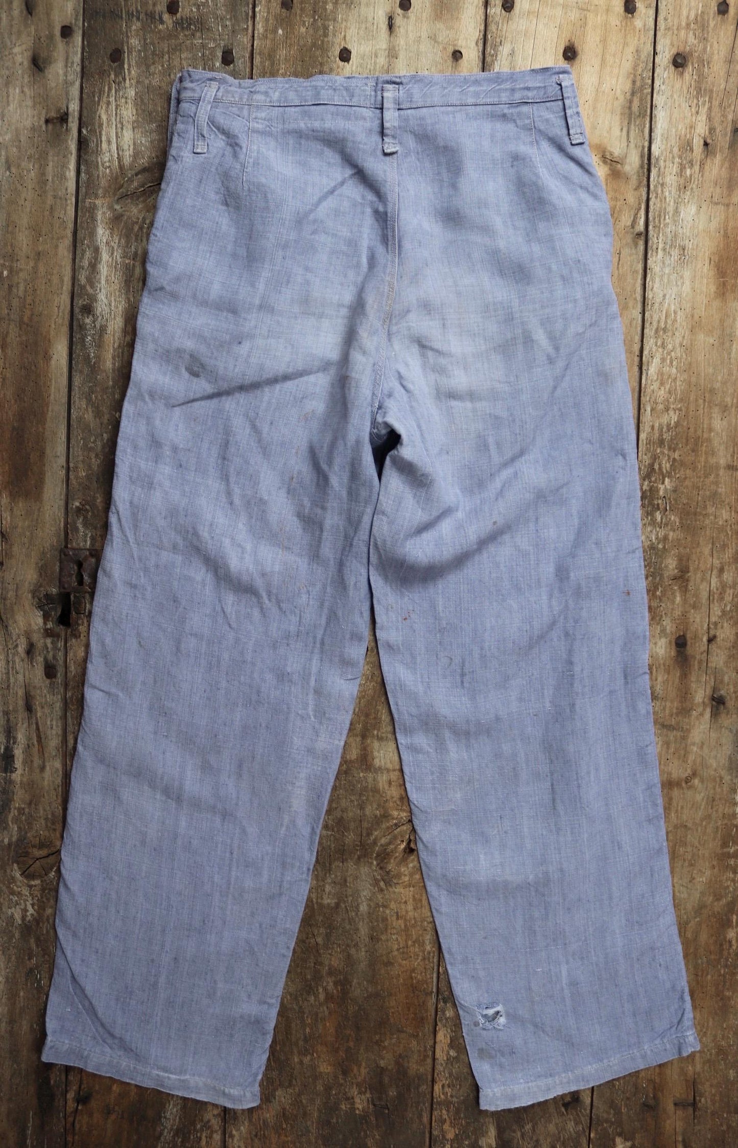 Vintage 1950s French linen trousers - sailor pants - military workwear - fall front - wide leg - 33" x 33"