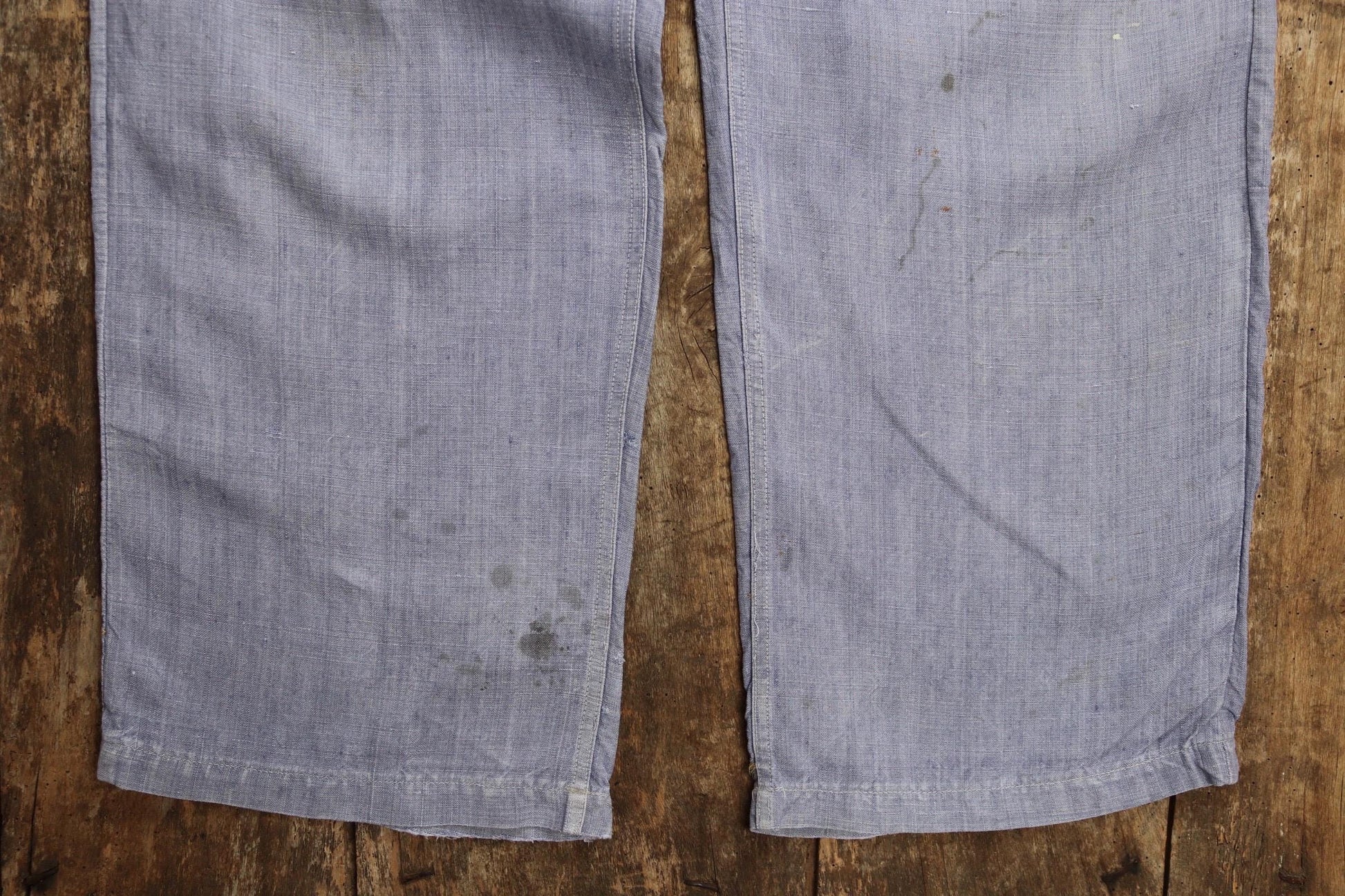 Vintage 1950s French linen trousers - sailor pants - military workwear - fall front - wide leg - 33" x 33"