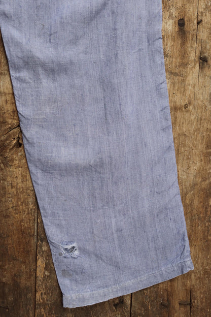 Vintage 1950s French linen trousers - sailor pants - military workwear - fall front - wide leg - 33" x 33"