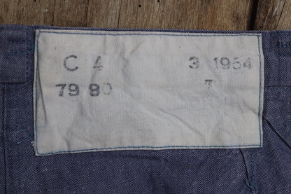 Vintage 1950s French linen trousers - sailor pants - military workwear - fall front - wide leg - 29" x 31"