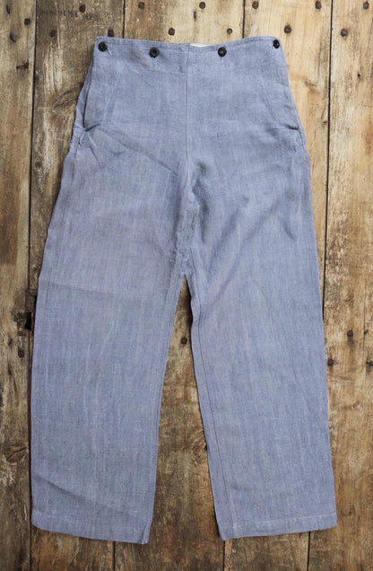 Vintage 1950s French linen trousers - sailor pants - military workwear - fall front - wide leg - 29" x 31"