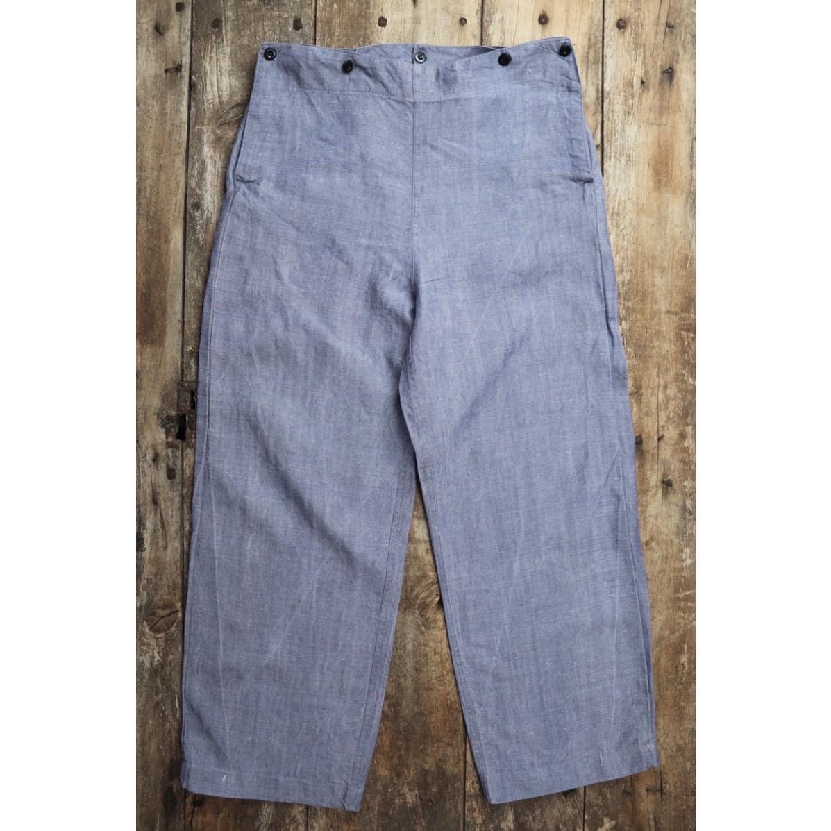 Vintage 1960s French linen trousers - sailor pants - military workwear - fall front - wide leg - 36" x 30"