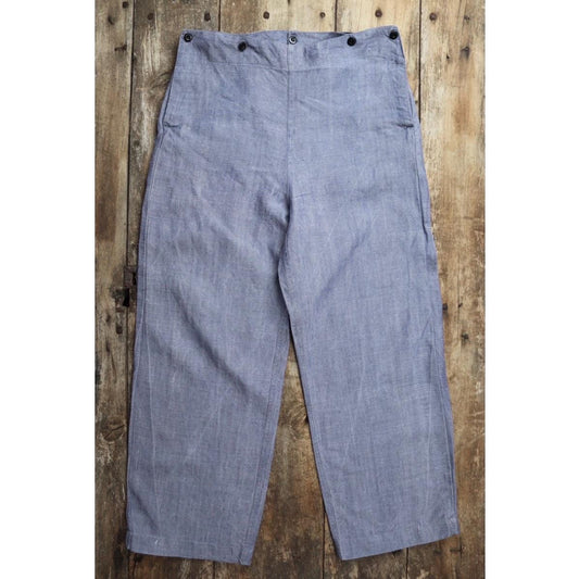 Vintage 1960s French linen trousers - sailor pants - military workwear - fall front - wide leg - 36" x 30"