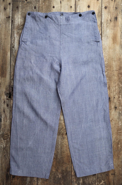 Vintage 1960s French linen trousers - sailor pants - military workwear - fall front - wide leg - 36" x 30"