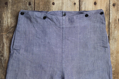Vintage 1960s French linen trousers - sailor pants - military workwear - fall front - wide leg - 36" x 30"