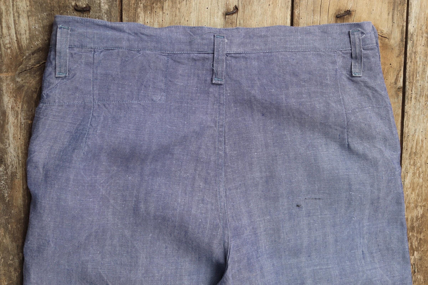 Vintage 1960s French linen trousers - sailor pants - military workwear - fall front - wide leg - 36" x 30"