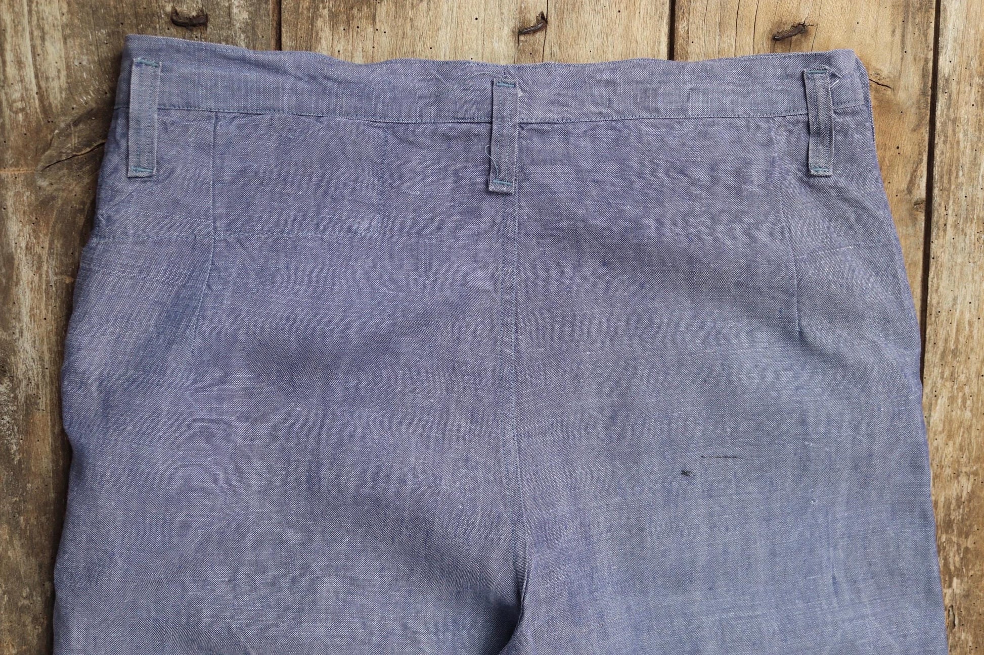Vintage 1960s French linen trousers - sailor pants - military workwear - fall front - wide leg - 36" x 30"