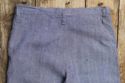 Vintage 1960s French linen trousers - sailor pants - military workwear - fall front - wide leg - 36" x 30"