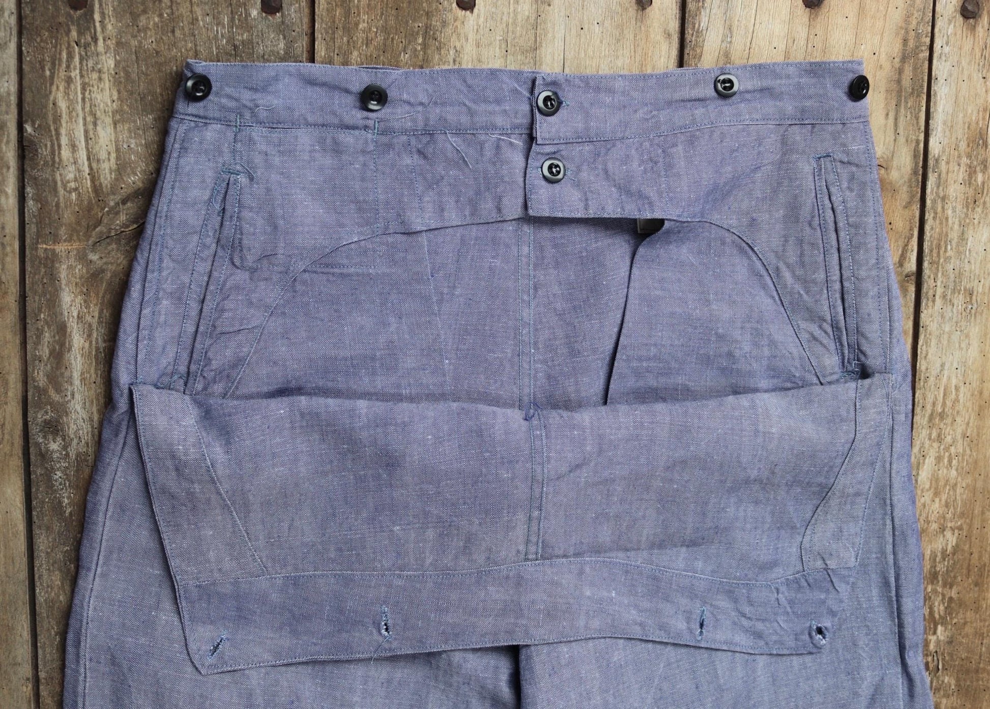 Vintage 1960s French linen trousers - sailor pants - military workwear - fall front - wide leg - 36" x 30"