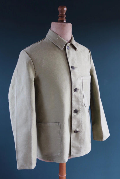 Vintage 1980s green moleskin workwear jacket - chore coat - 43" chest