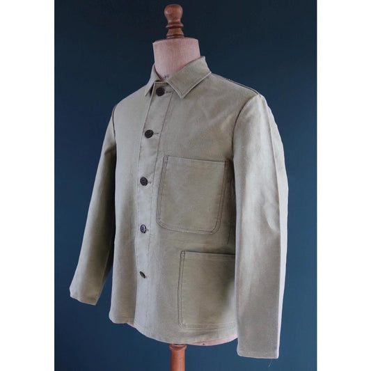 Vintage 1980s green moleskin workwear jacket - chore coat - 43" chest