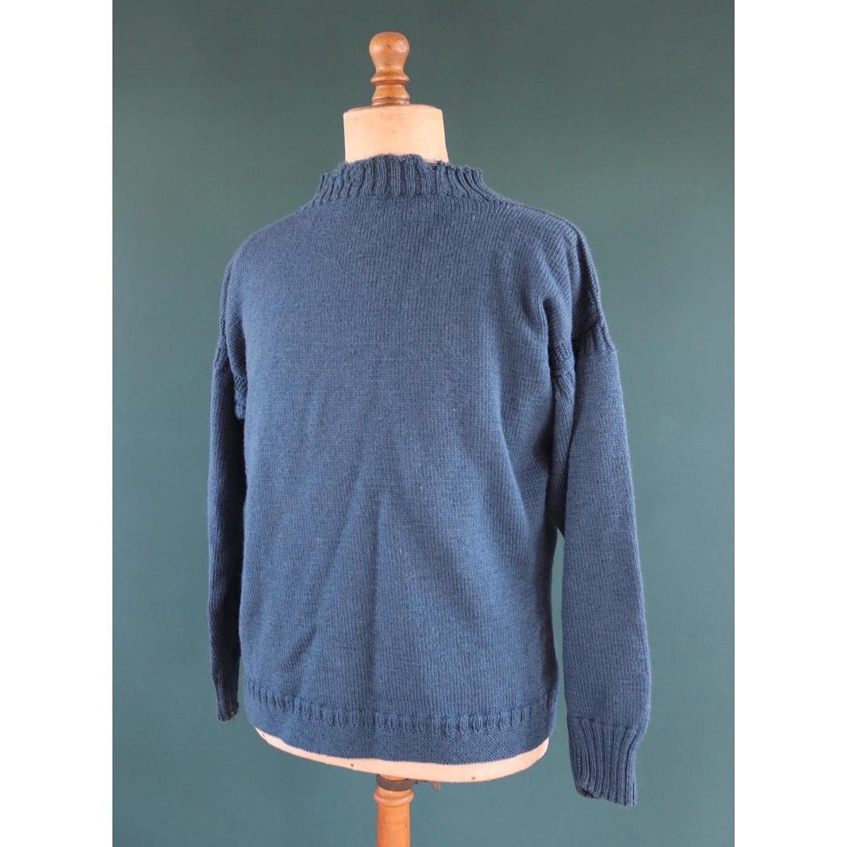 Vintage hand knitted wool Guernsey jumper - fisherman workwear - Breton sweater - 46” chest